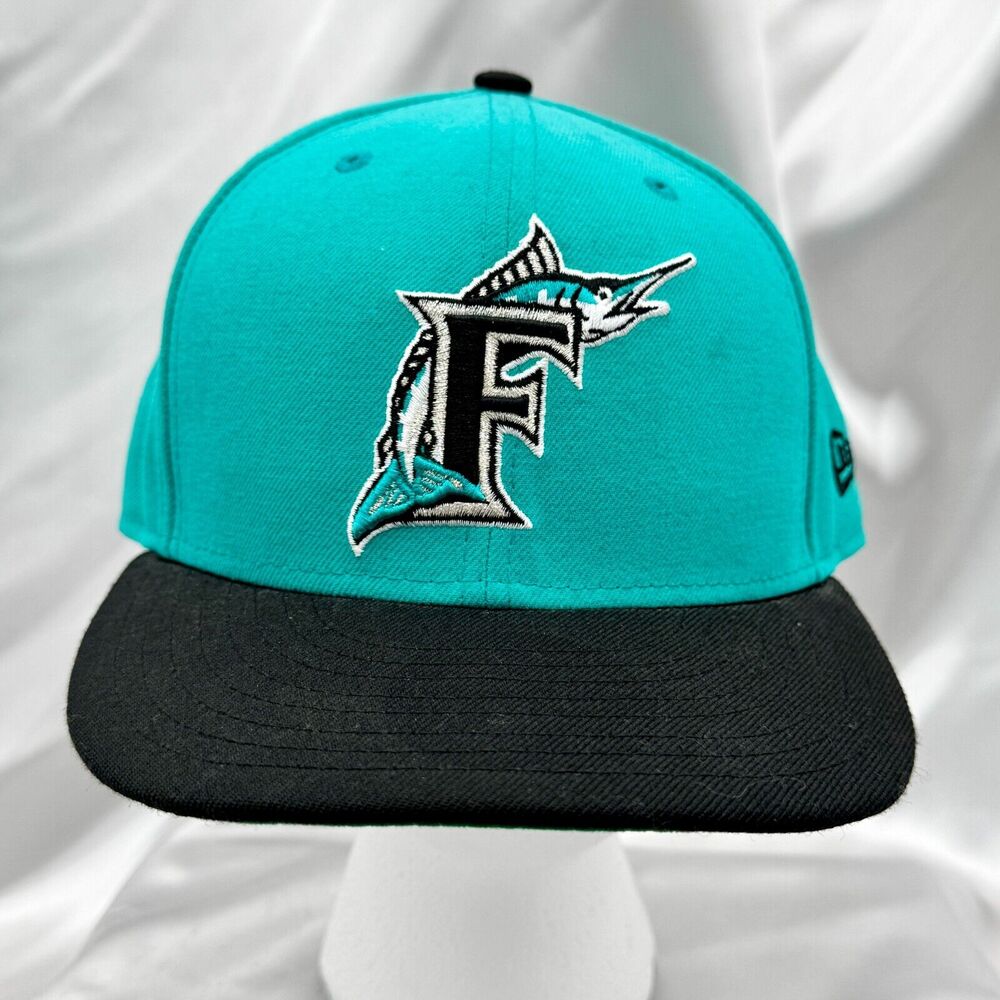 New Era 9FIFTY Florida Marlins Snapback Hat - Teal & Black Retro Style Cap